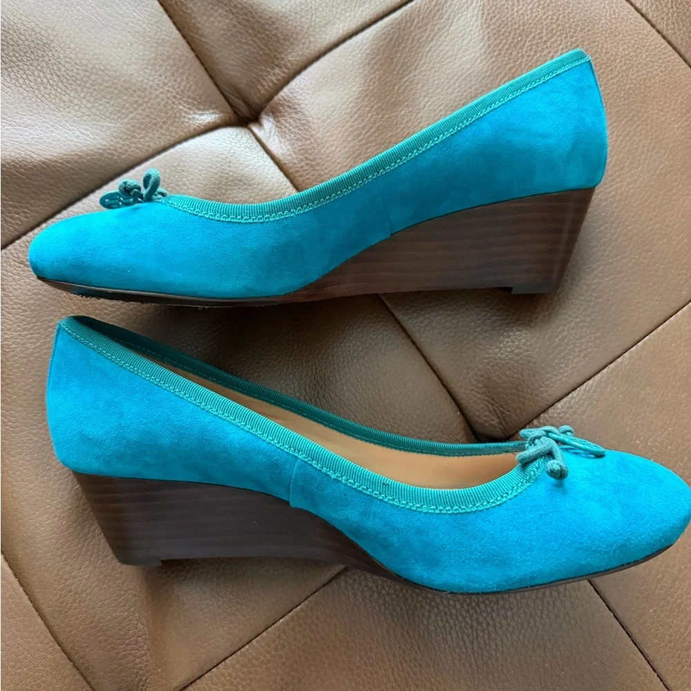 Tory Burch Turquoise Suede Ballet Wedge 7 EUC